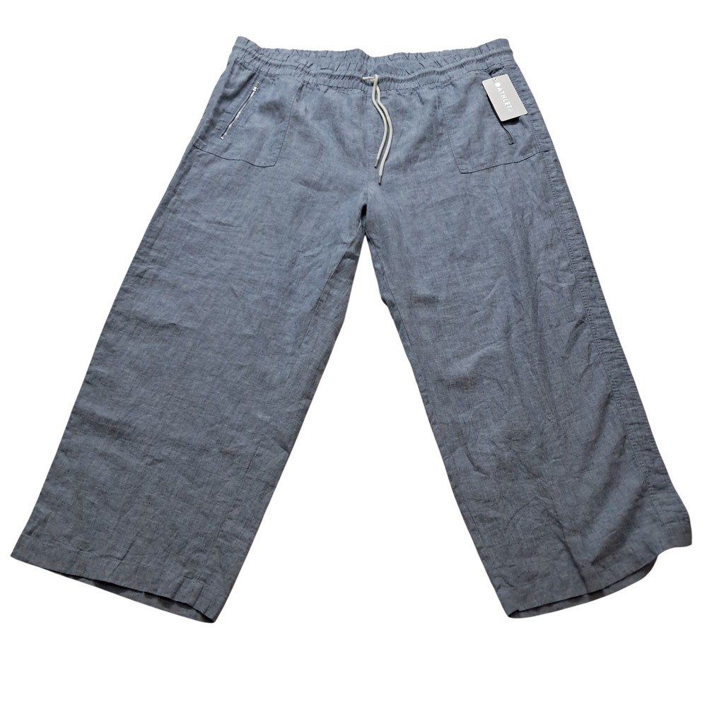 NWT Athleta Wide Leg Pant Womens Plus Size 26 Blue Cabo Linen Athleisure Relaxed